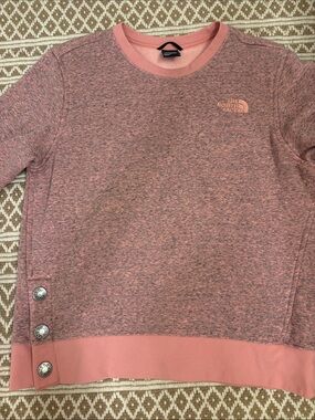 The North Face Pink Heather Pullover Sweatshirt with Button Hem (Fleece Lined)